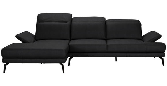 ECKSOFA in Echtleder Schwarz  - Schwarz, Design, Leder/Metall (184/288cm) - Novel