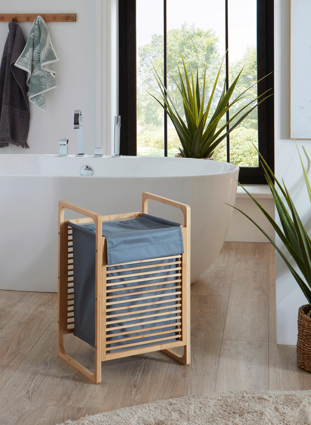 WÄSCHEKORB - Eichefarben/Grau, Design, Holzwerkstoff/Textil (31,8/75,5/60,6cm) - MID.YOU