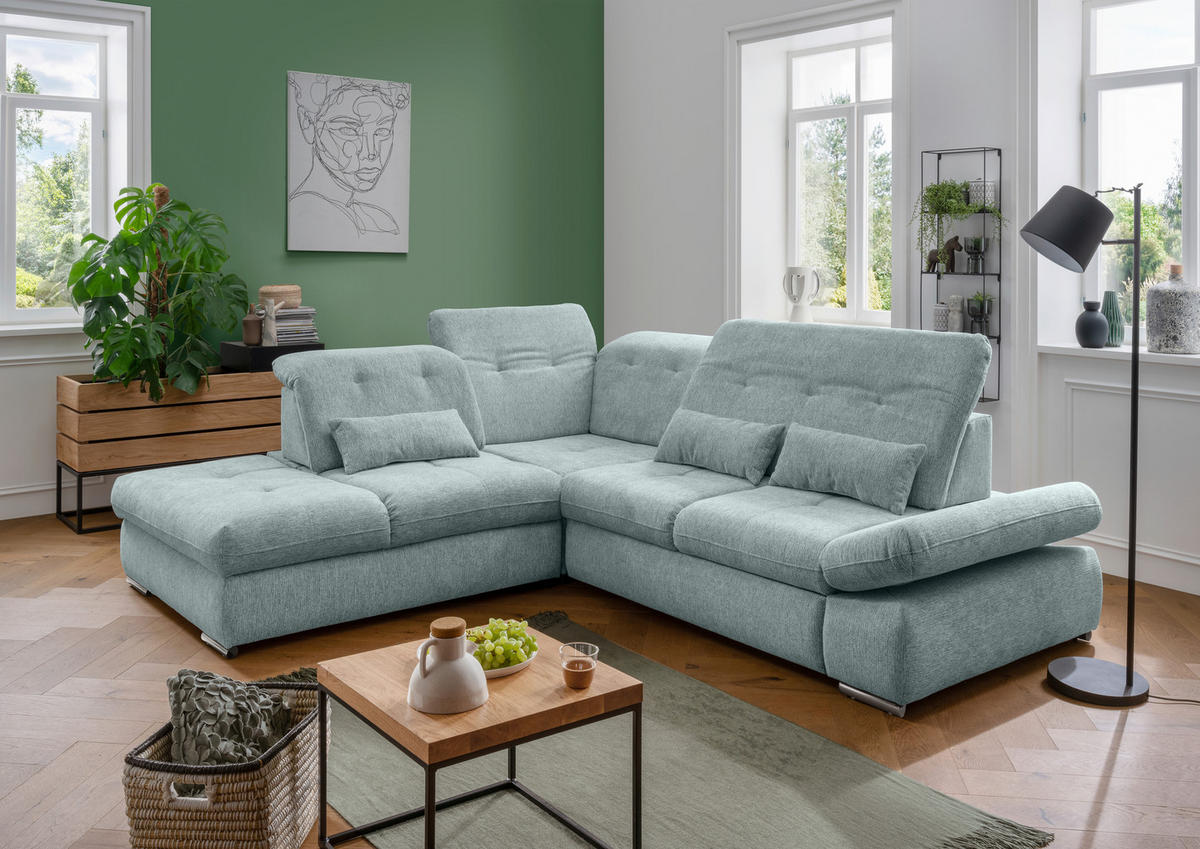 ECKSOFA in Chenille Mintgrün  - Chromfarben/Mintgrün, Design, Textil/Metall (254/280cm) - Livetastic