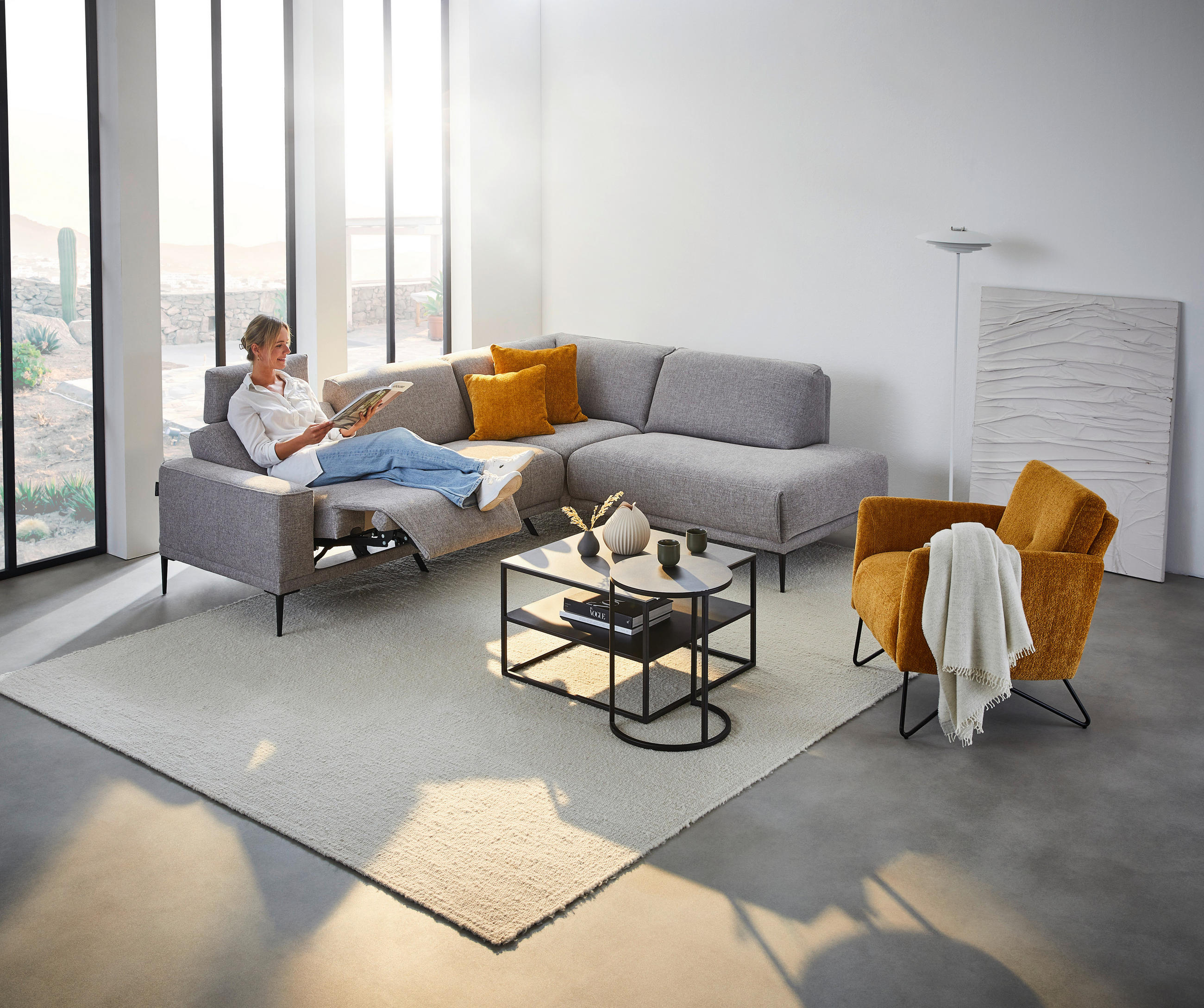 Thumbnail - Johann Jakob Ecksofa, Hellgrau, Textil, 4-Sitzer, Ottomane rechts, L-Form, 260x210 cm, Goldenes M, Typenauswahl, Fußausw...