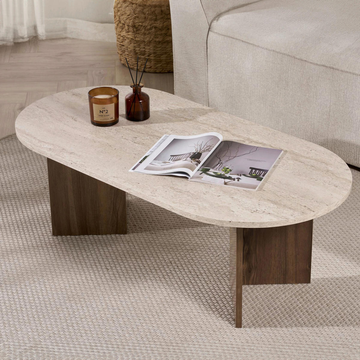 COUCHTISCH Holzwerkstoff   - Elfenbein/Walnussfarben, Design, Holzwerkstoff (119/40/60cm) - MID.YOU