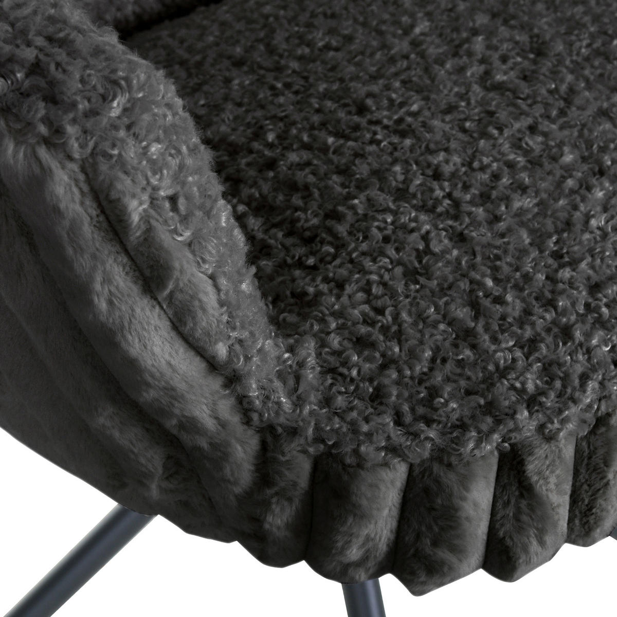 ARMLEHNSTUHL  in Eisen Plüsch, Teddystoff  - Dunkelgrau/Schwarz, LIFESTYLE, Textil/Metall (65/68/90cm) - home24