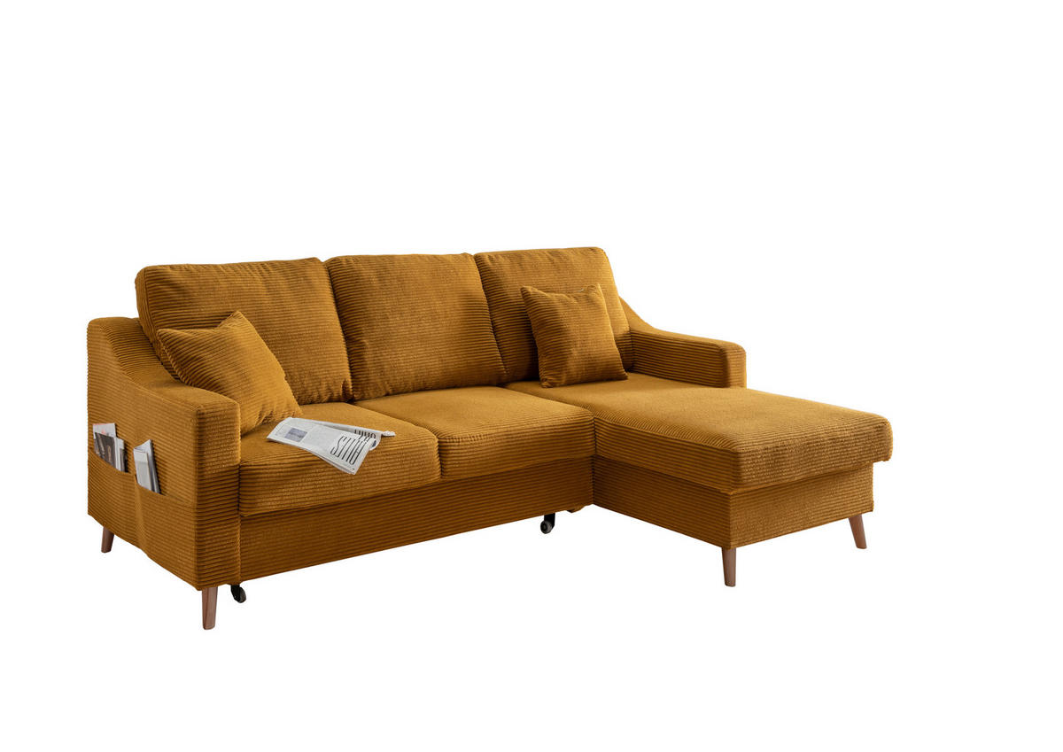 ECKSOFA in Cord Goldfarben  - Goldfarben/Naturfarben, Design, Holz/Textil (228/150cm) - P & B