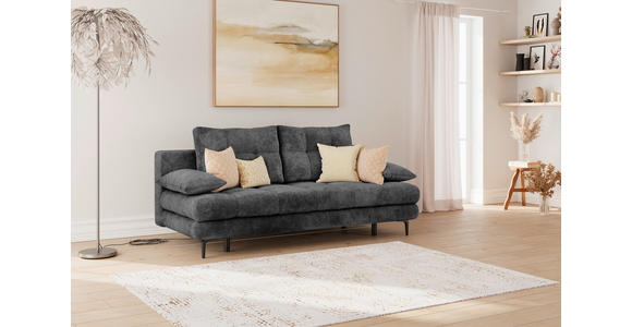 SCHLAFSOFA Chenille Schwarz Rückenkissen, Armlehnenkissen, Bettkasten, Schlaffunktion, Rücken echt  - Schwarz, KONVENTIONELL, Textil/Metall (203/94/96cm) - Carryhome