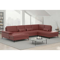 WOHNLANDSCHAFT COSTELLO E Rotbraun Echtleder  - Rotbraun/Schwarz, Basics, Leder/Metall (176/363/223cm) - Sit & More