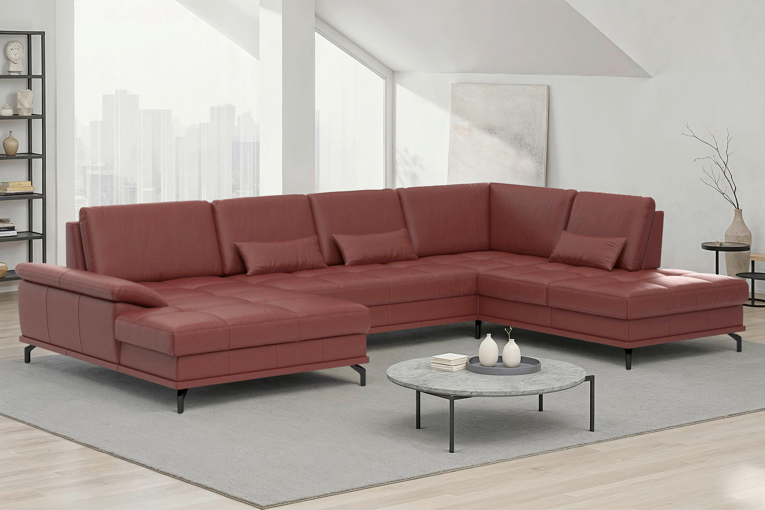 Sit & More SEDACÍ SOUPRAVA, textil, kůže, červenohnědá