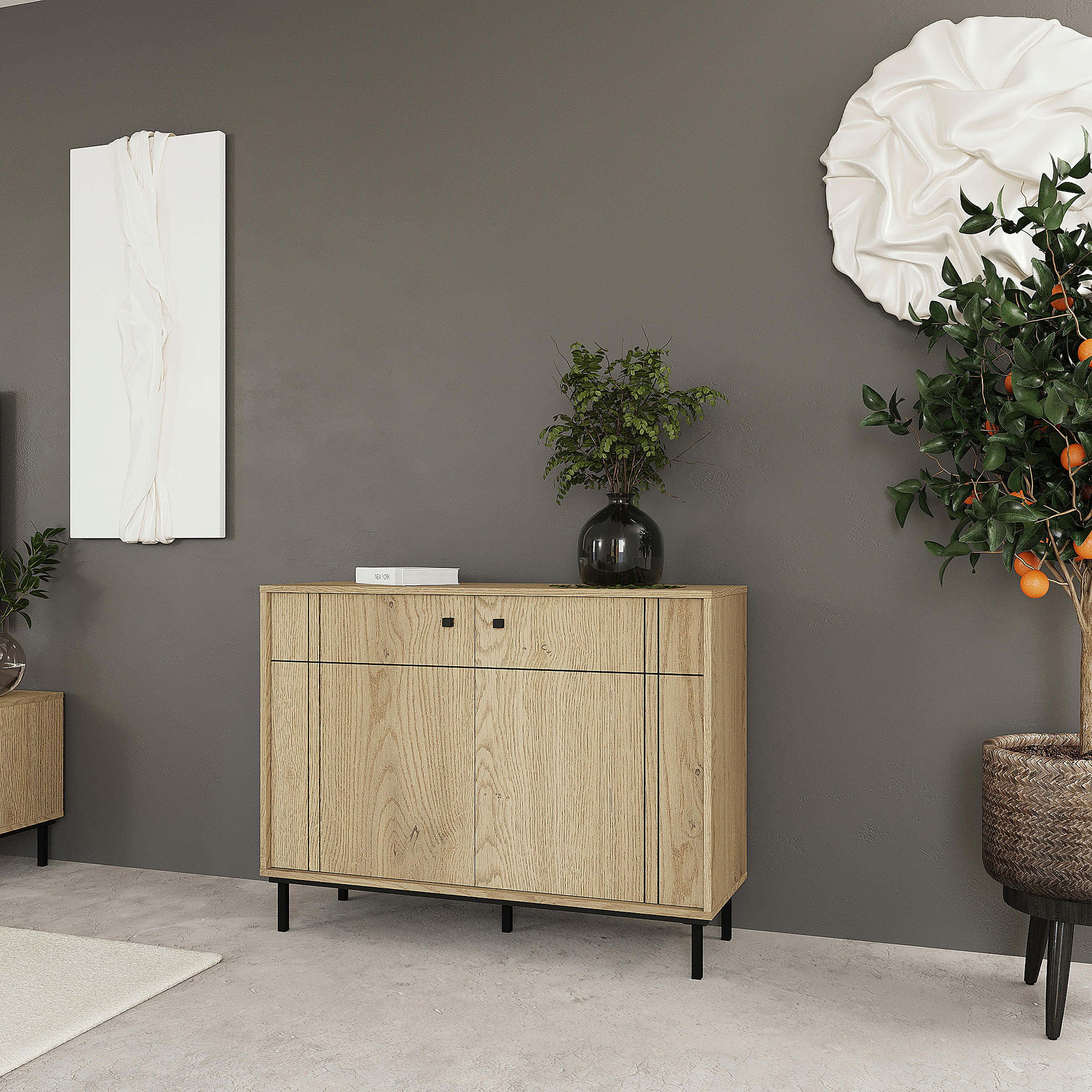 KOMMODE in 81,8/108/37 cm - Eichefarben/Schwarz, MODERN, Holzwerkstoff/Kunststoff (81,8/108/37cm) - Carryhome