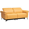 3-SITZER-SOFA Echtleder Currygelb  - Currygelb/Schwarz, Design, Leder/Metall (210/79/104cm) - Emilio Belluti