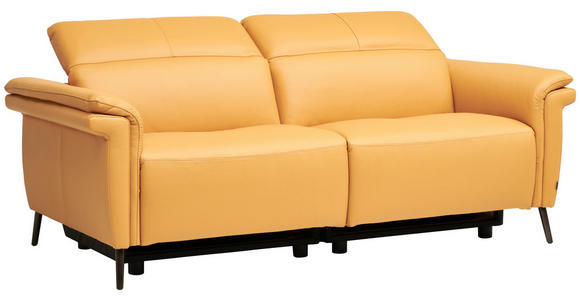 3-SITZER-SOFA Echtleder Currygelb - Currygelb/Schwarz, Design, Leder/Metall (210/79/104cm) - Emilio Belluti