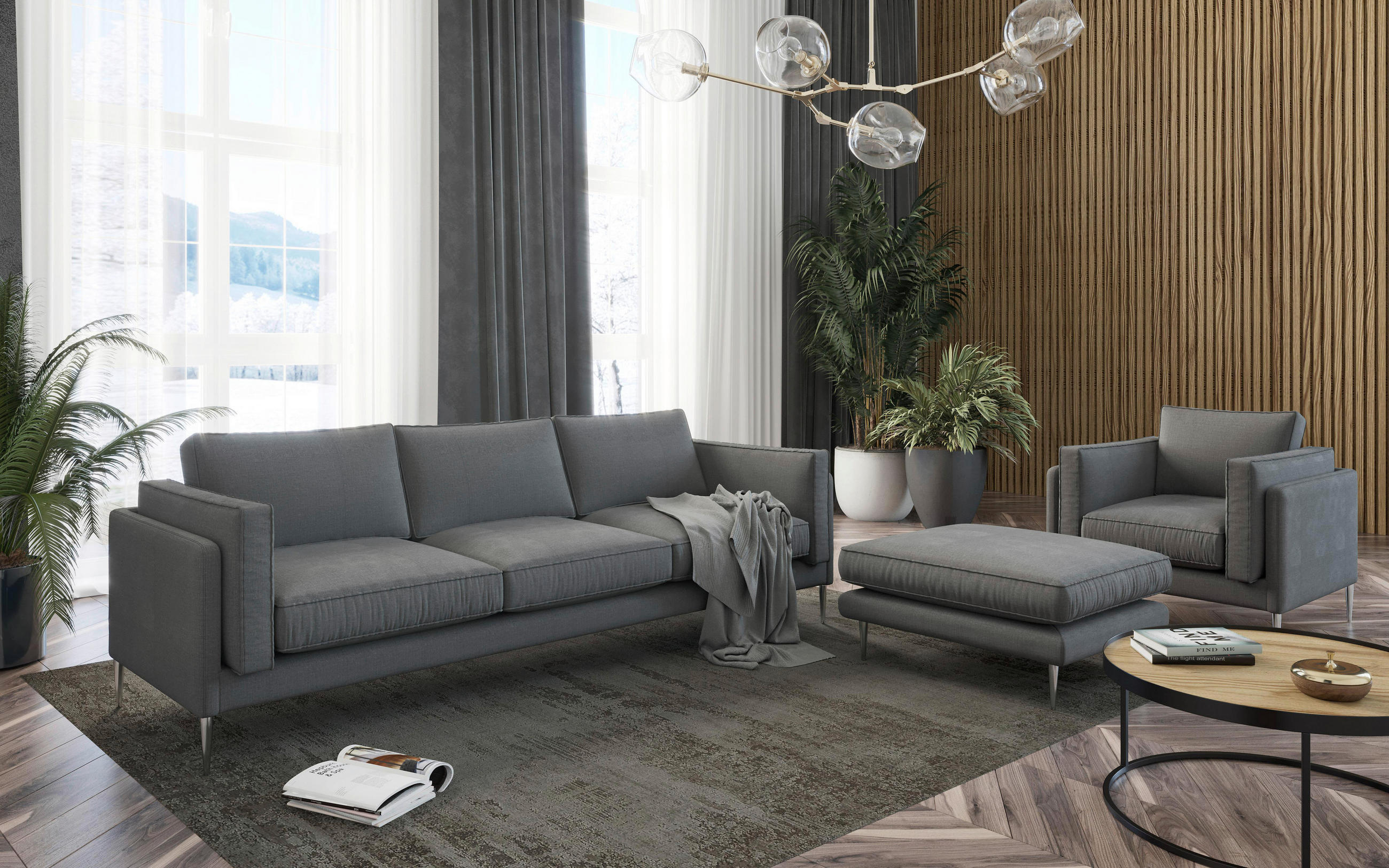 SEDACÍ SESTAVA, textil, antracitová - antracitová/barvy nerez oceli, Design, kov/textil - Livetastic