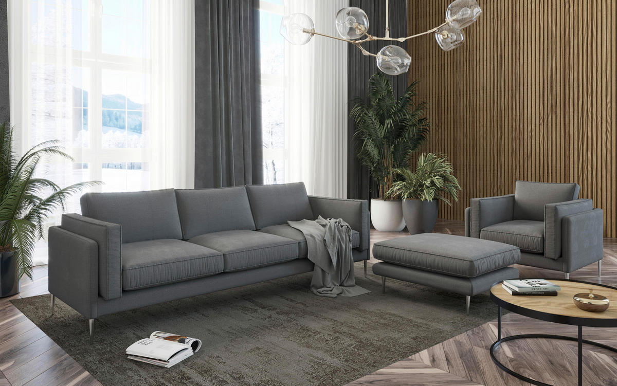 SITZGARNITUR in Flachgewebe Anthrazit  - Edelstahlfarben/Anthrazit, Design, Textil/Metall - Livetastic