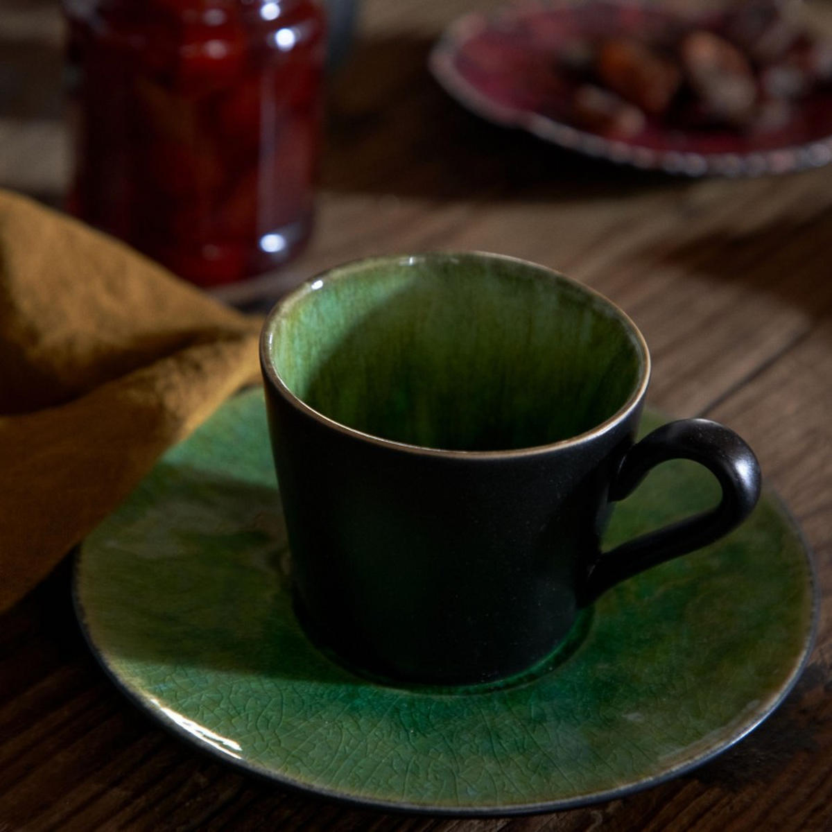 KAFFEETASSE MIT UNTERTASSE RIVIERA  - Grün, Basics, Keramik (12/7/9cm) - Costa Nova