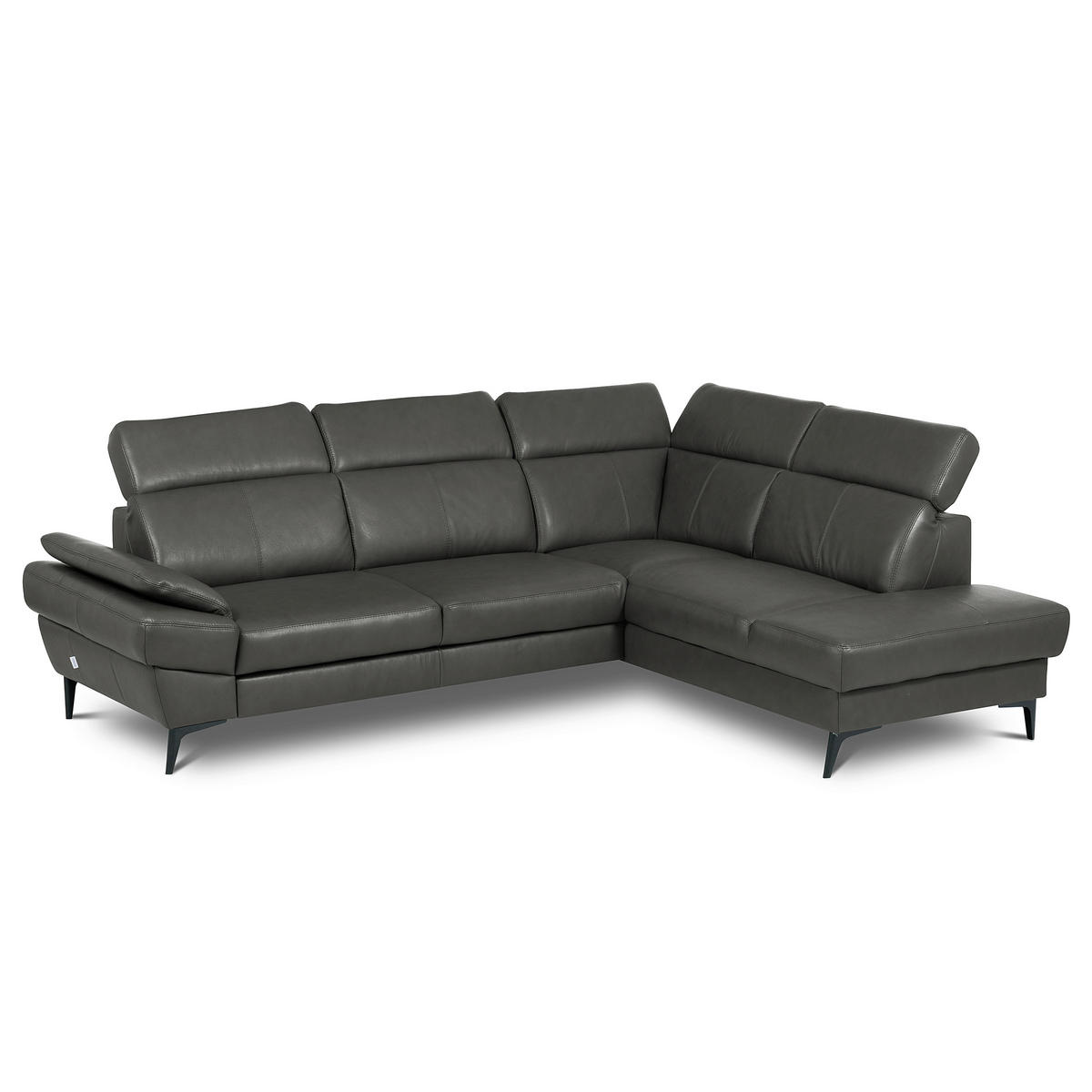 ECKSOFA Lederlook Echtleder Anthrazit  - Anthrazit/Schwarz, Design, Leder/Textil (264/211cm) - Livetastic