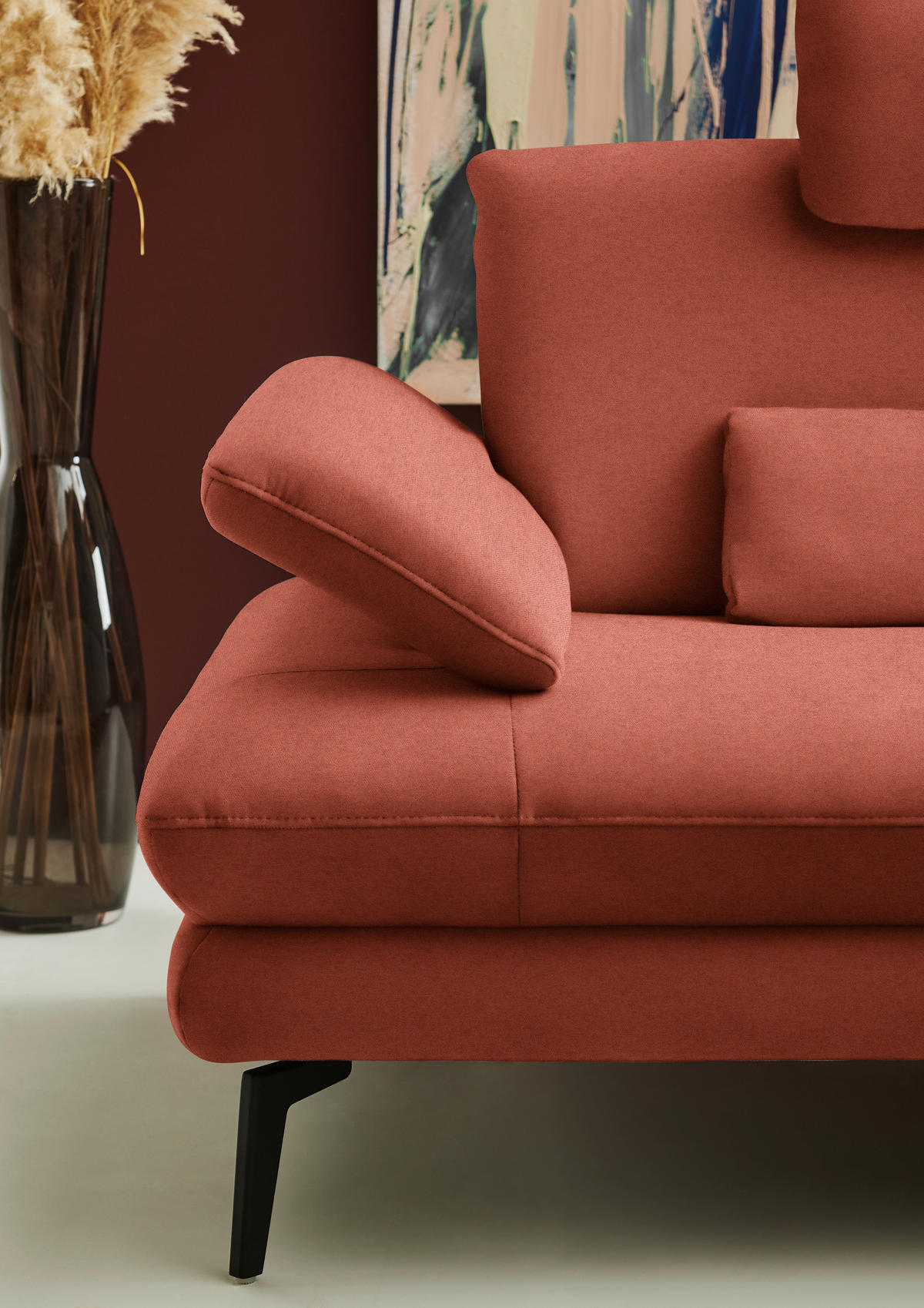 ECKSOFA  in Chenille, Flachgewebe Terracotta  284/180 cm  - Terracotta/Schwarz, Design, Textil/Metall (284/180cm) - Dieter Knoll