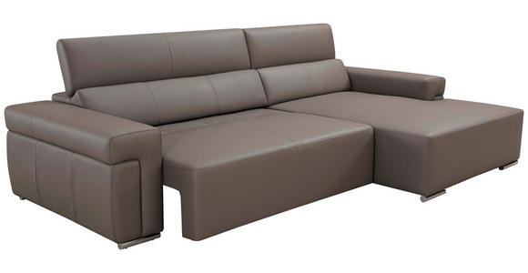 ECKSOFA DUA in Echtleder Grau  293/170 cm  - Chromfarben/Grau, Design, Leder/Metall (293/170cm) - Novel
