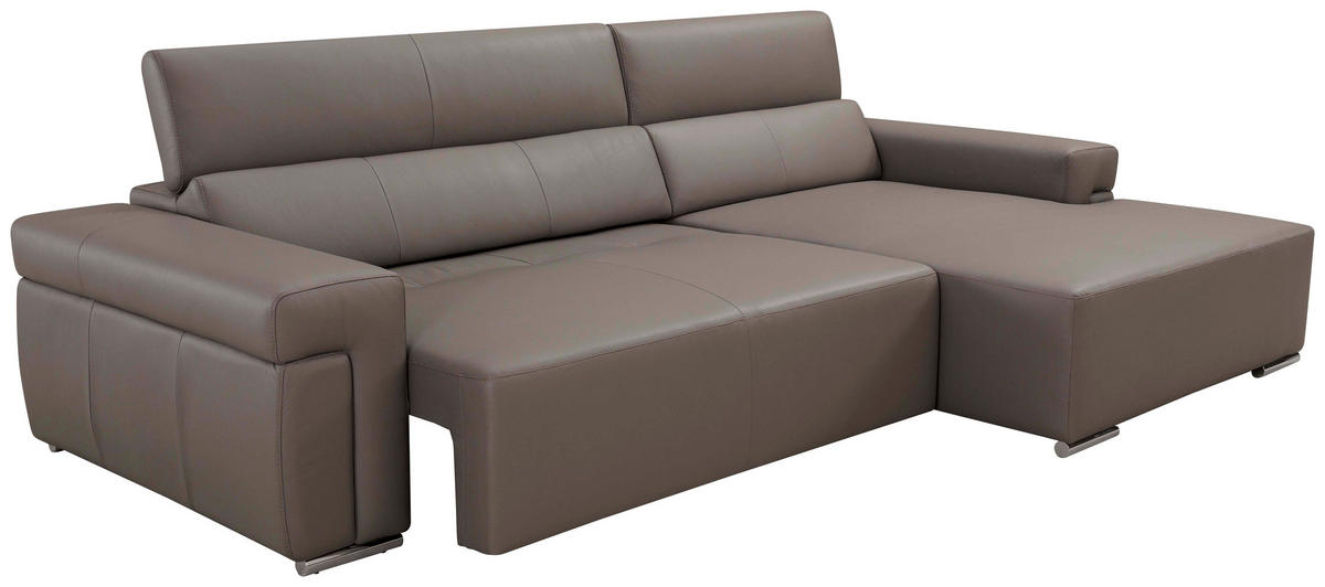 ECKSOFA inkl. Funktion DUA Grau Echtleder  - Chromfarben/Grau, Design, Leder/Metall (293/170cm) - Novel