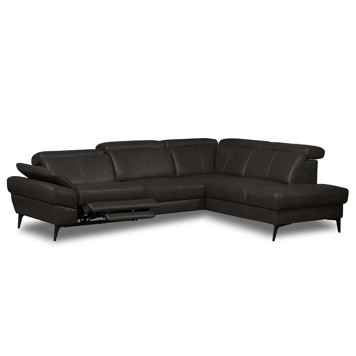 ECKSOFA Lederlook Echtleder Dunkelbraun  - Dunkelbraun/Schwarz, Design, Leder/Textil (264/211cm) - Livetastic