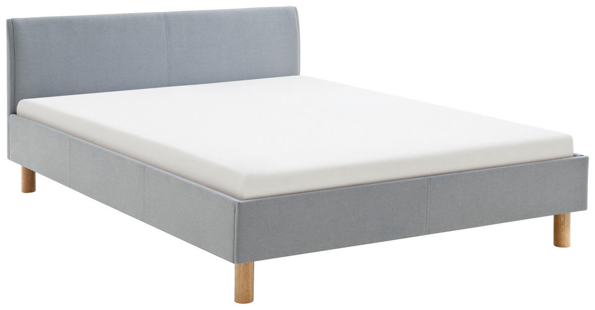 PAT TAPIȚAT 140/200 cm  in albastru deschis  - albastru deschis/culoare lemn stejar, Design, lemn/textil (140/200cm) - Livetastic