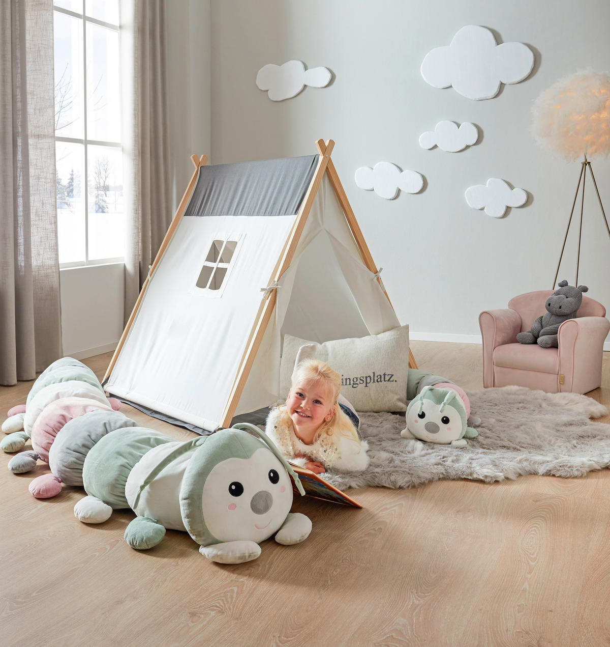 SPIELZELT - Dunkelgrau/Creme, Basics, Holz/Textil (100/100/110cm) - My Baby Lou