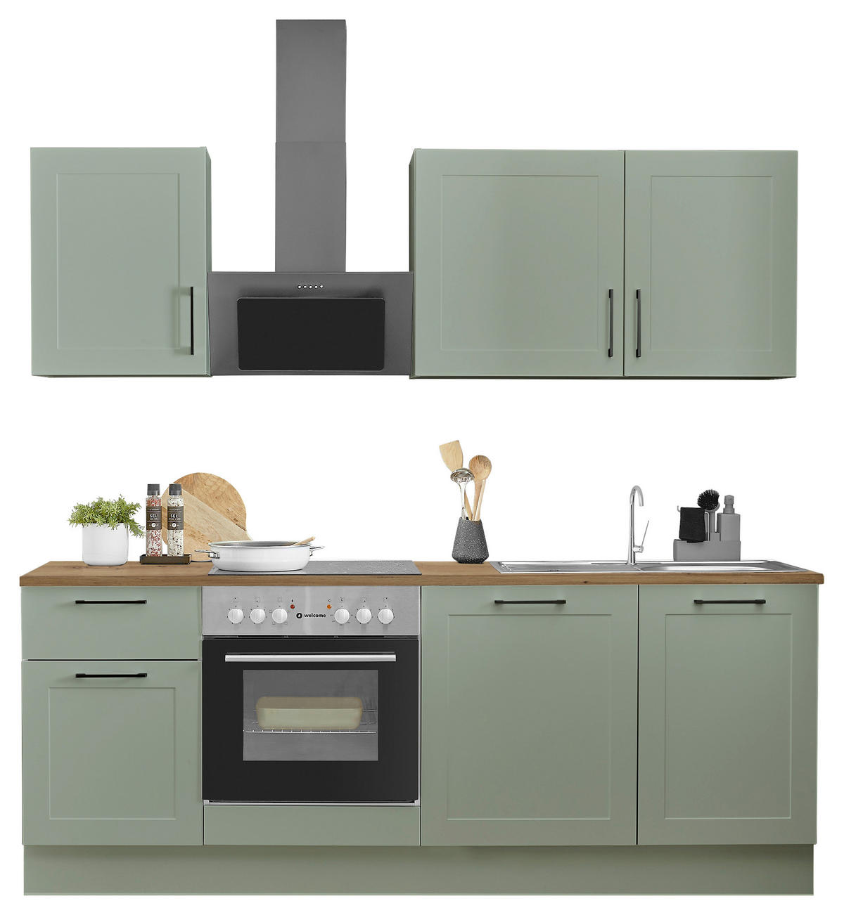 KUHINJSKI BLOK BREZ APARATOV - črna/zelena, Design, kovina/leseni material (220cm) - MID.YOU