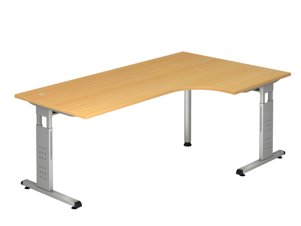 ECKSCHREIBTISCH 200/120/65-85 cm  in Silberfarben, Buchefarben  - Silberfarben/Buchefarben, KONVENTIONELL, Holzwerkstoff/Metall (200/120/65-85cm) - Venda