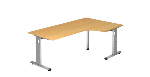 ECKSCHREIBTISCH 200/120/65-85 cm  in Silberfarben, Eichefarben  - Eichefarben/Silberfarben, KONVENTIONELL, Holzwerkstoff/Metall (200/120/65-85cm) - Venda