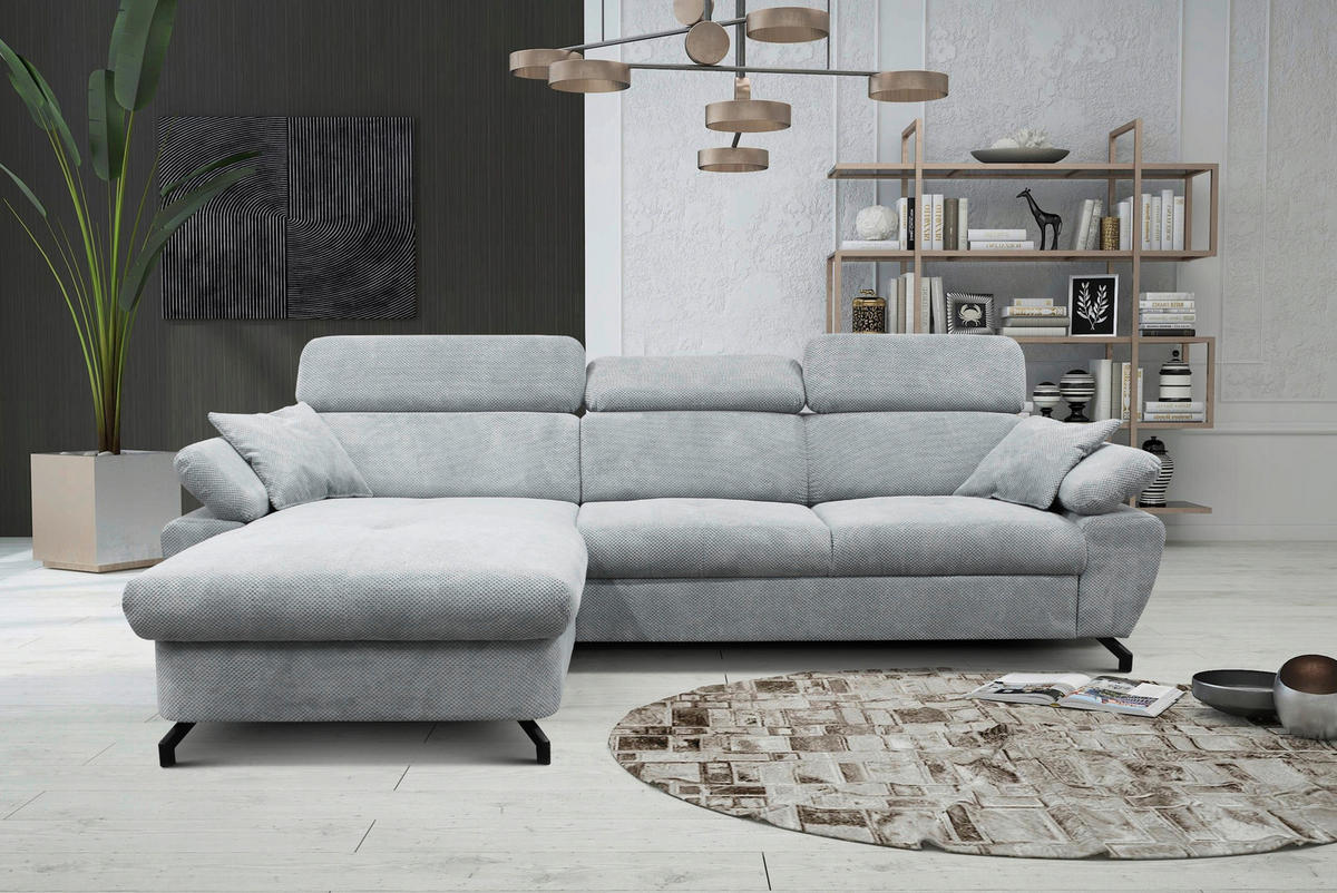 ECKSOFA OMEGA in Chenille Grau  186/280 cm  - Schwarz/Grau, Design, Textil/Metall (186/280cm) - MID.YOU