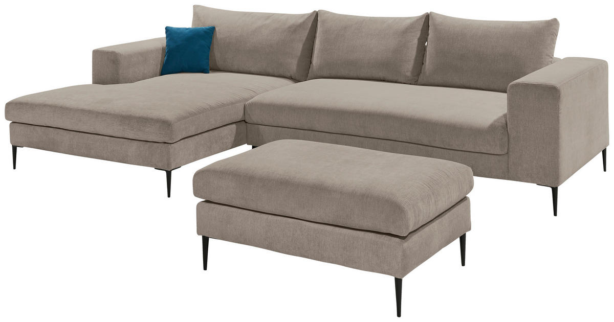 HOCKER in Textil Taupe  - Taupe/Schwarz, Modern, Textil/Metall (100/43/69cm) - Trendmanufaktur