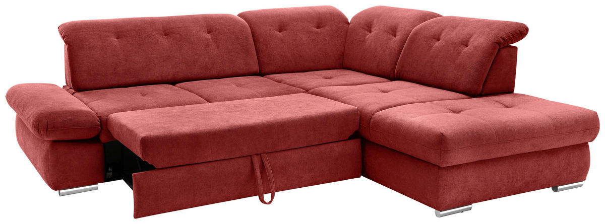 ECKSOFA in Chenille Rot  - Chromfarben/Rot, Modern, Textil/Metall (280/254cm) - Livetastic