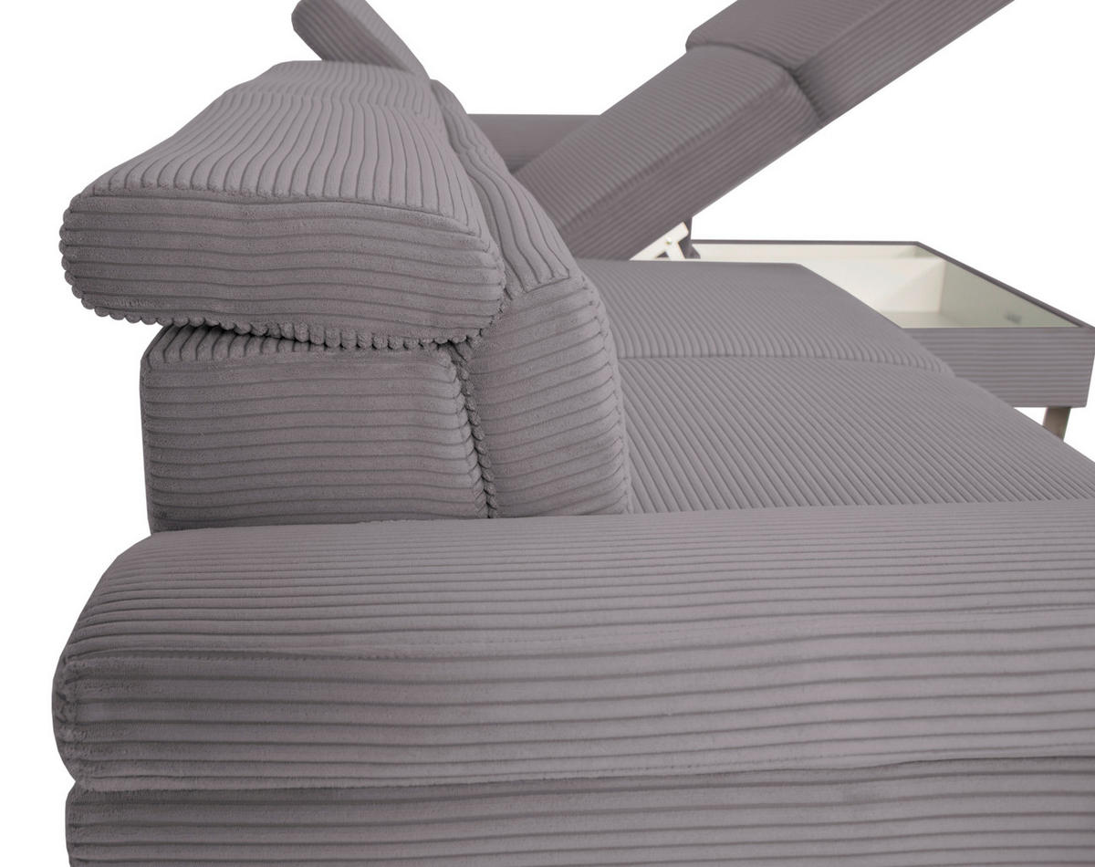 ECKSOFA inkl. Funktionen Dunkelgrau Cord  - Dunkelgrau/Silberfarben, Design, Textil/Metall (167/250cm) - Xora