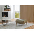 HOCKER Echtleder Olivgrün  - Beige/Schwarz, Natur, Leder/Holz (65/46/55cm) - Valnatura