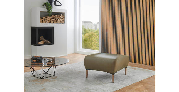 HOCKER Echtleder Olivgrün - Beige/Schwarz, Natur, Leder/Holz (65/46/55cm) - Valnatura