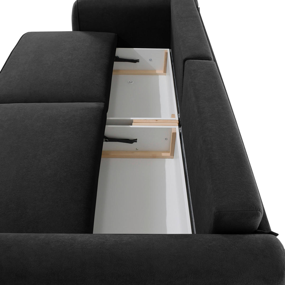 SCHLAFSOFA Chenille Graphitfarben  inkl. Zierkissen, Rückenkissen, Bettkasten, Schlaffunktion, Rücken echt, Liegefläche im Originalstoff  - Schwarz/Graphitfarben, KONVENTIONELL, Kunststoff/Textil (257/96/110cm) - Milino