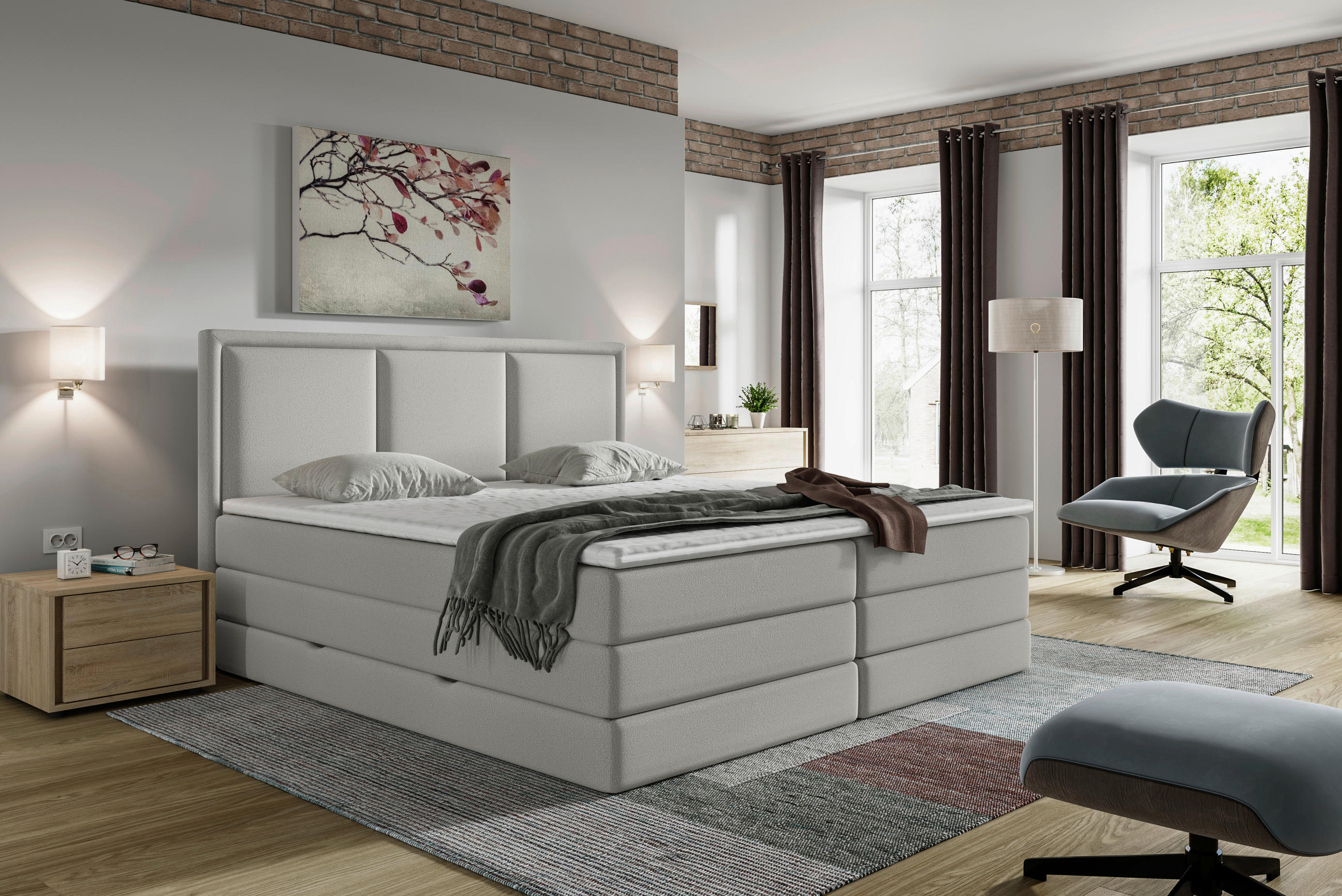 Mid.you Boxspringbett Hellgrau 180x200 cm