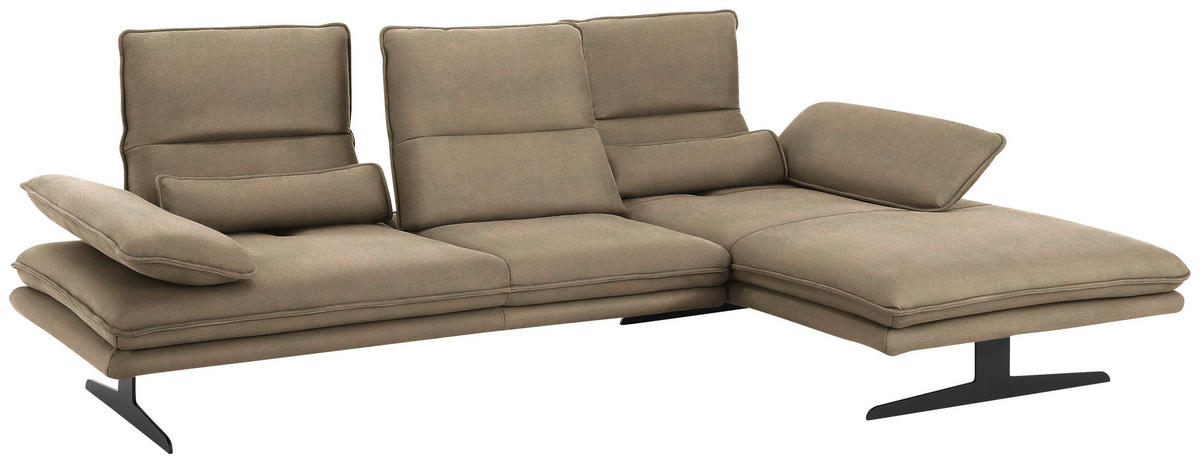 ECKSOFA in Mikrofaser Taupe  - Taupe/Schwarz, Design, Textil/Metall (291/164cm) - Chilliano