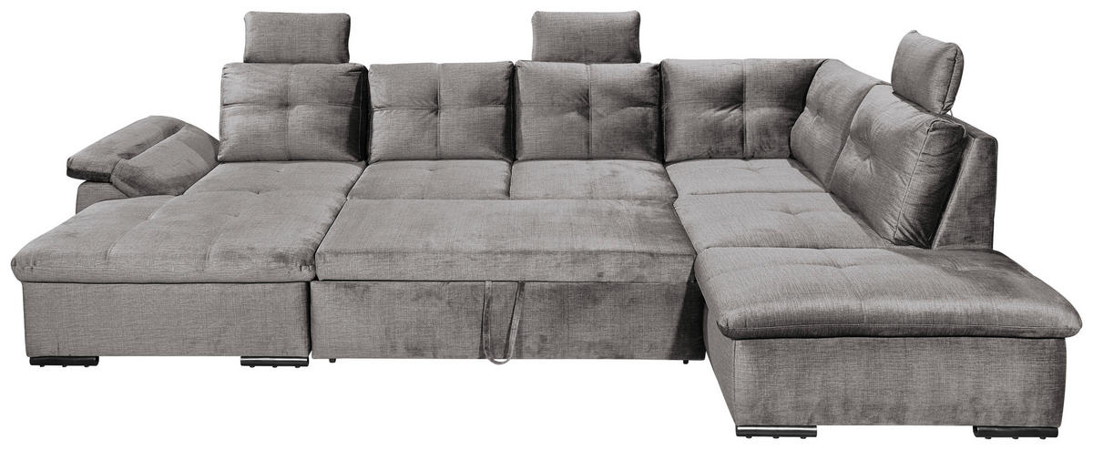 WOHNLANDSCHAFT in Mikrovelours Hellgrau  - Hellgrau/Schwarz, Konventionell, Kunststoff/Textil (127/334/217cm) - Carryhome
