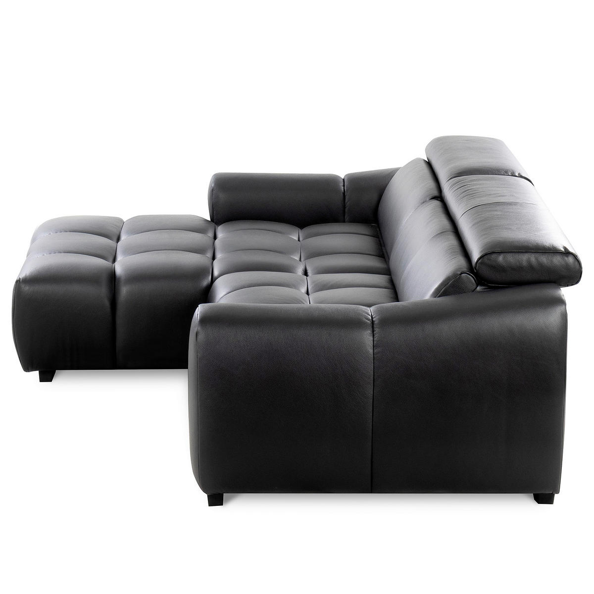 ECKSOFA AVEIRO Schwarz Echtleder Bettkasten, Kopfteilverstellung, Sitzvorzug  - Schwarz, Design, Leder/Kunststoff (177/274cm) - Livetastic