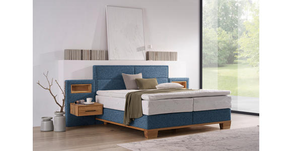 BOXSPRINGBETT 160/200 cm in Blau, Eichefarben - Blau/Eichefarben, Natur, Holz/Textil (160/200cm) - Valnatura