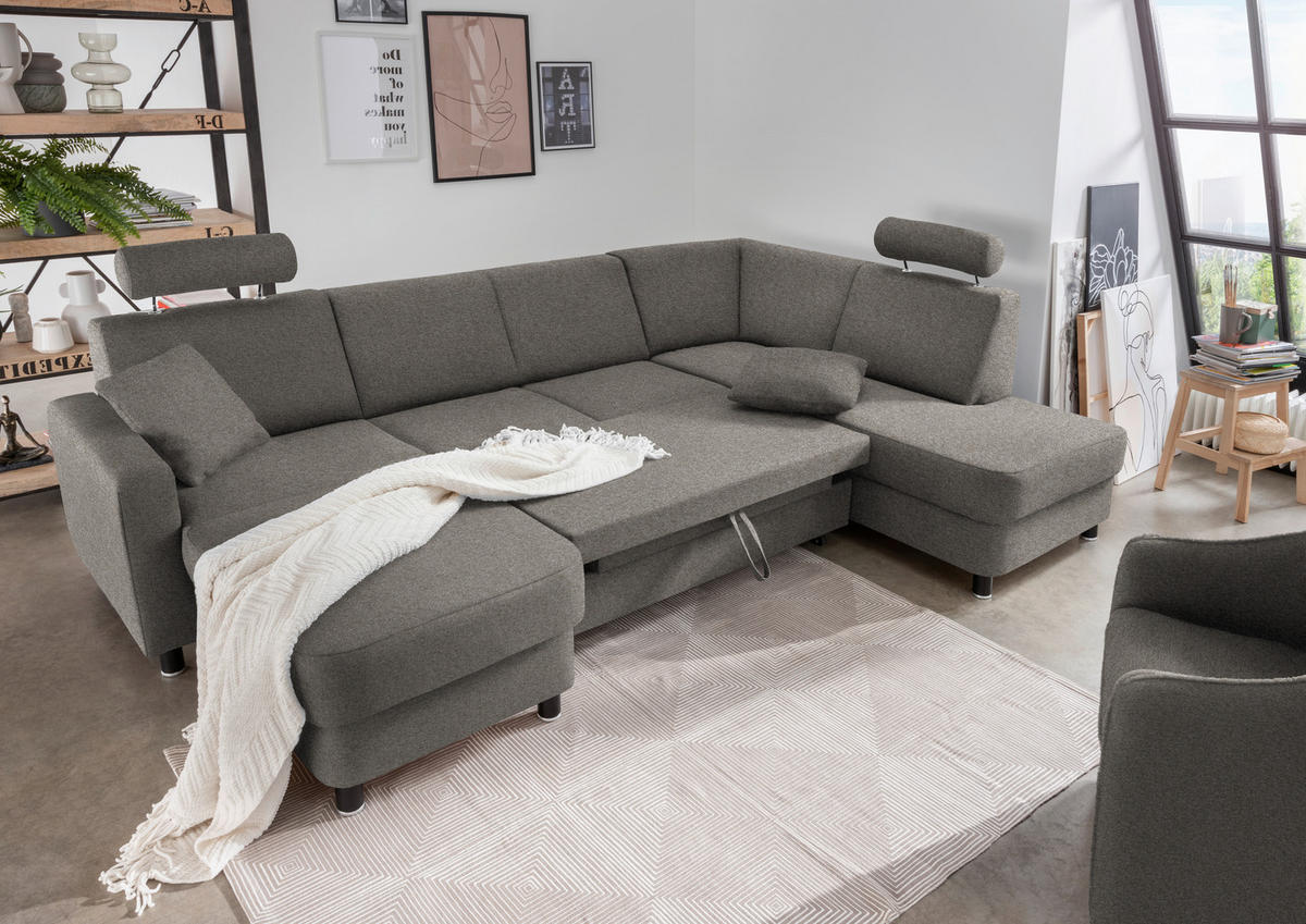 WOHNLANDSCHAFT in Webstoff Grau  - Schwarz/Grau, Design, Holz/Textil (165/296/198cm) - Xora