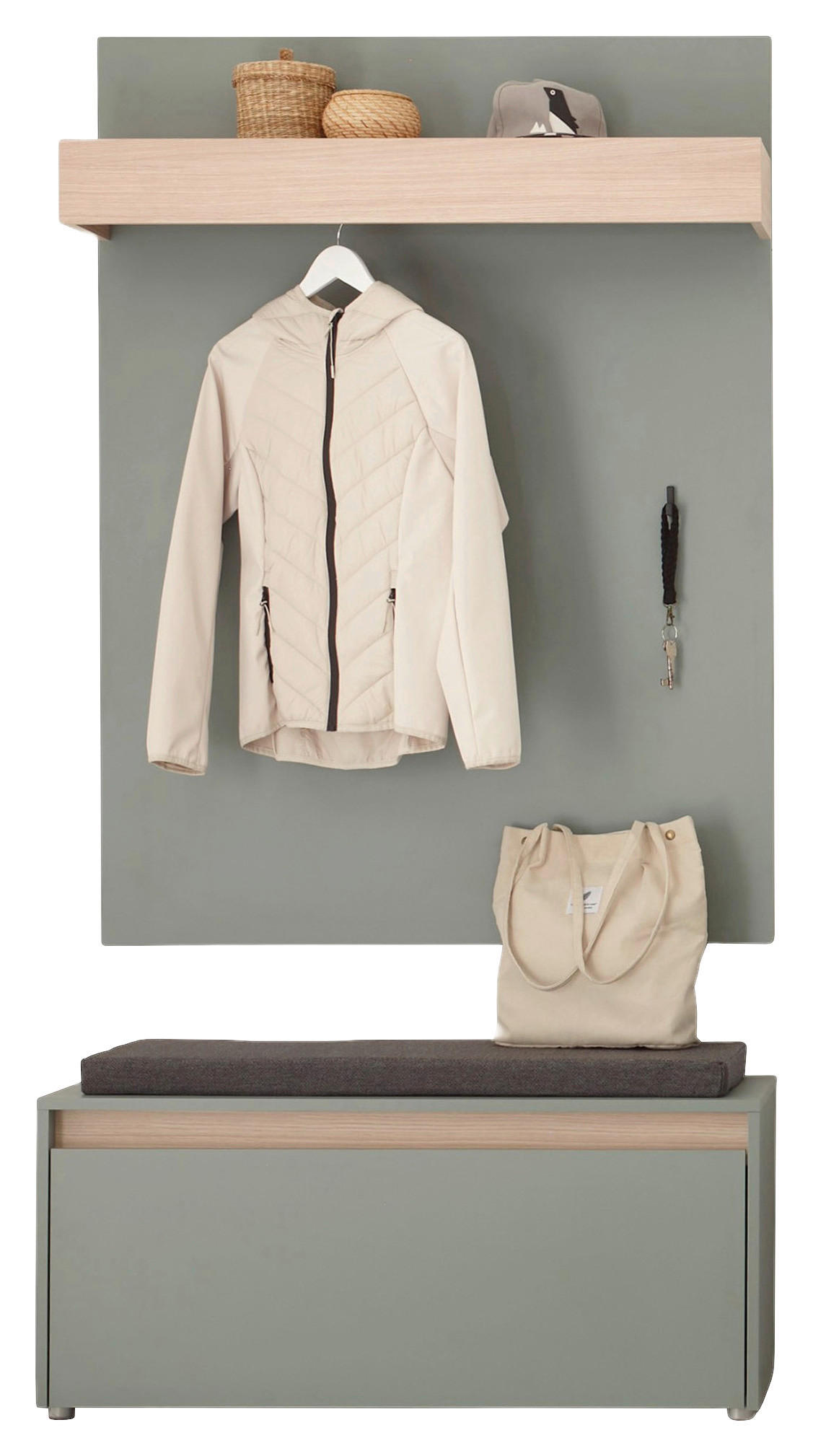 GARDEROBE 3-teilig  in 100/200/40 cm  - Eichefarben/Salbeigrün, Design, Holzwerkstoff/Textil (100/200/40cm) - Modante