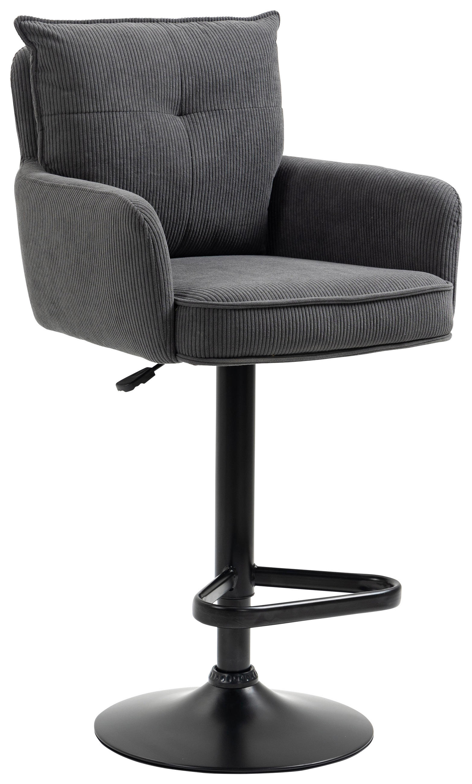 BARHOCKER Cord Anthrazit, Schwarz Eisen Stoffauswahl, Sitzfläche 360° drehbar, inklusive Armlehnen  - Anthrazit/Schwarz, Design, Textil/Metall (54/98-120/58cm) - Novel