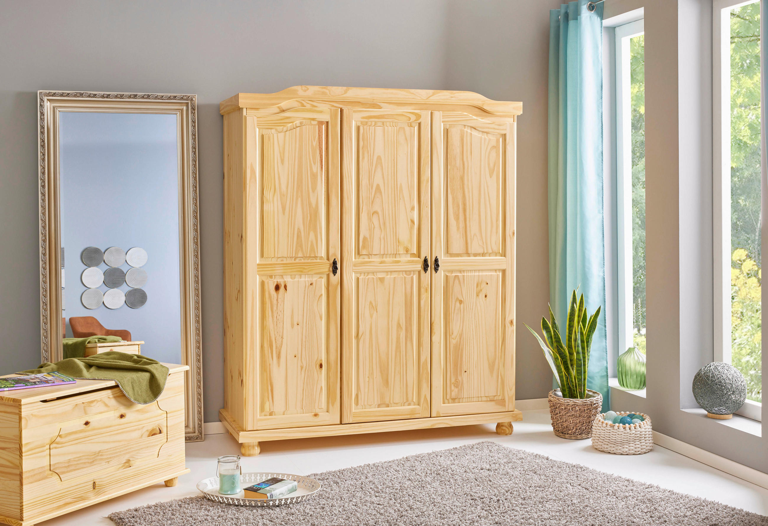 DREHTÜRENSCHRANK 150/180/56 cm 3-türig Naturfarben  - Schwarz/Naturfarben, LIFESTYLE, Holz/Metall (150/180/56cm) - MID.YOU