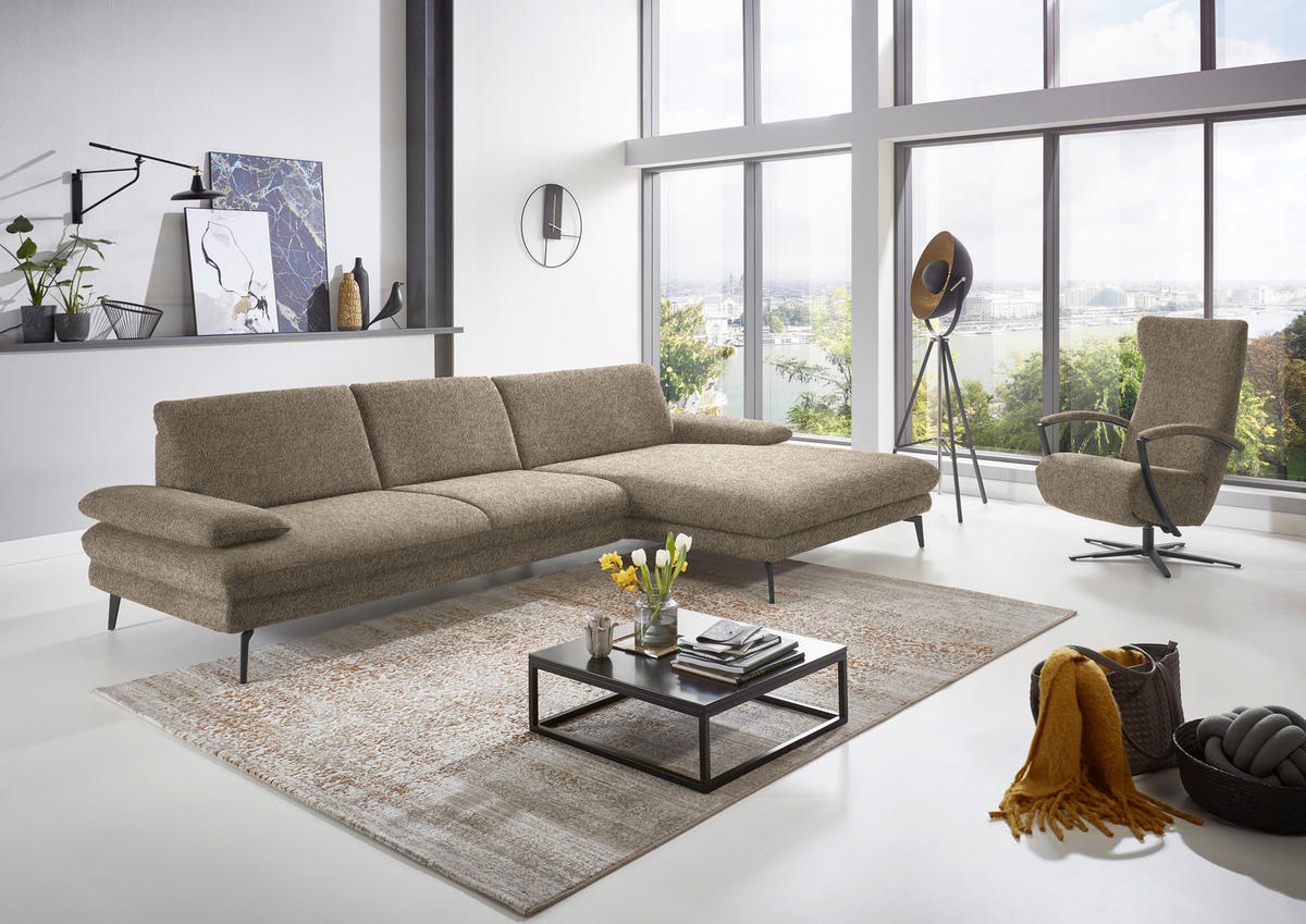 ECKSOFA in Chenille Braun, Grün  - Schwarz/Braun, Design, Textil/Metall (310/180cm) - Dieter Knoll