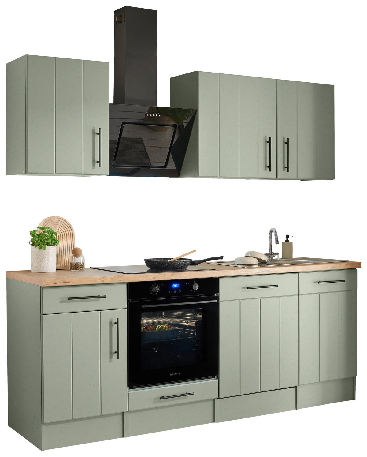 KÜCHENBLOCK 220 cm   in Wildeiche, Schilfgrün  - Schilfgrün/Wildeiche, Trend, Holzwerkstoff/Metall (220cm) - Respekta