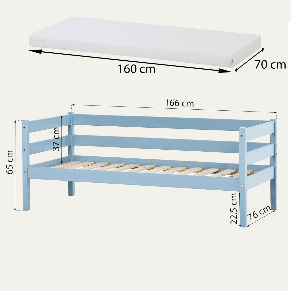 KINDER-/JUNIORBETT - Blau, MODERN, Holz (70/160cm) - MID.YOU