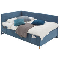 POLSTERLIEGE in Cord Blau  - Blau/Eichefarben, Konventionell, Holz/Textil (120/200cm) - Stylife