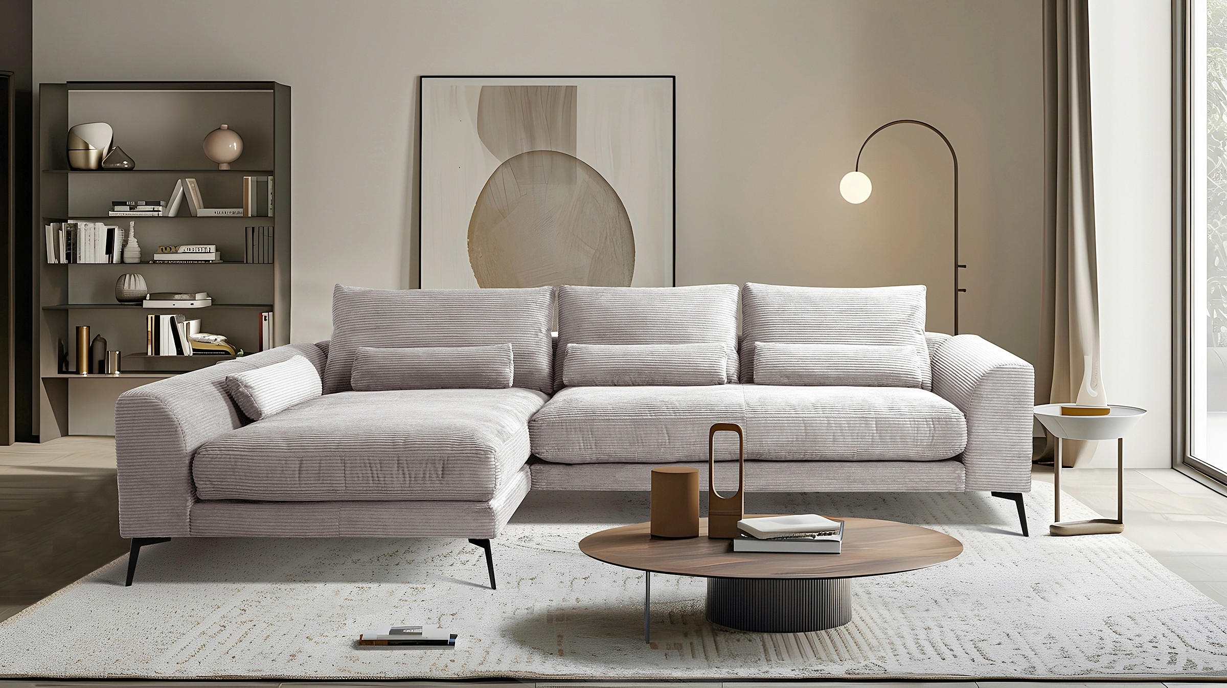 KUTNA GARNITURA tekstil  svijetlo siva   - svijetlo siva/crna, Design, tekstil/metal (172/313cm) - Livetastic