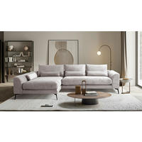 ECKSOFA  in Cord Hellgrau Nierenkissen, Rückenkissen  172/313 cm  - Hellgrau/Schwarz, Design, Textil/Metall (172/313cm) - P & B