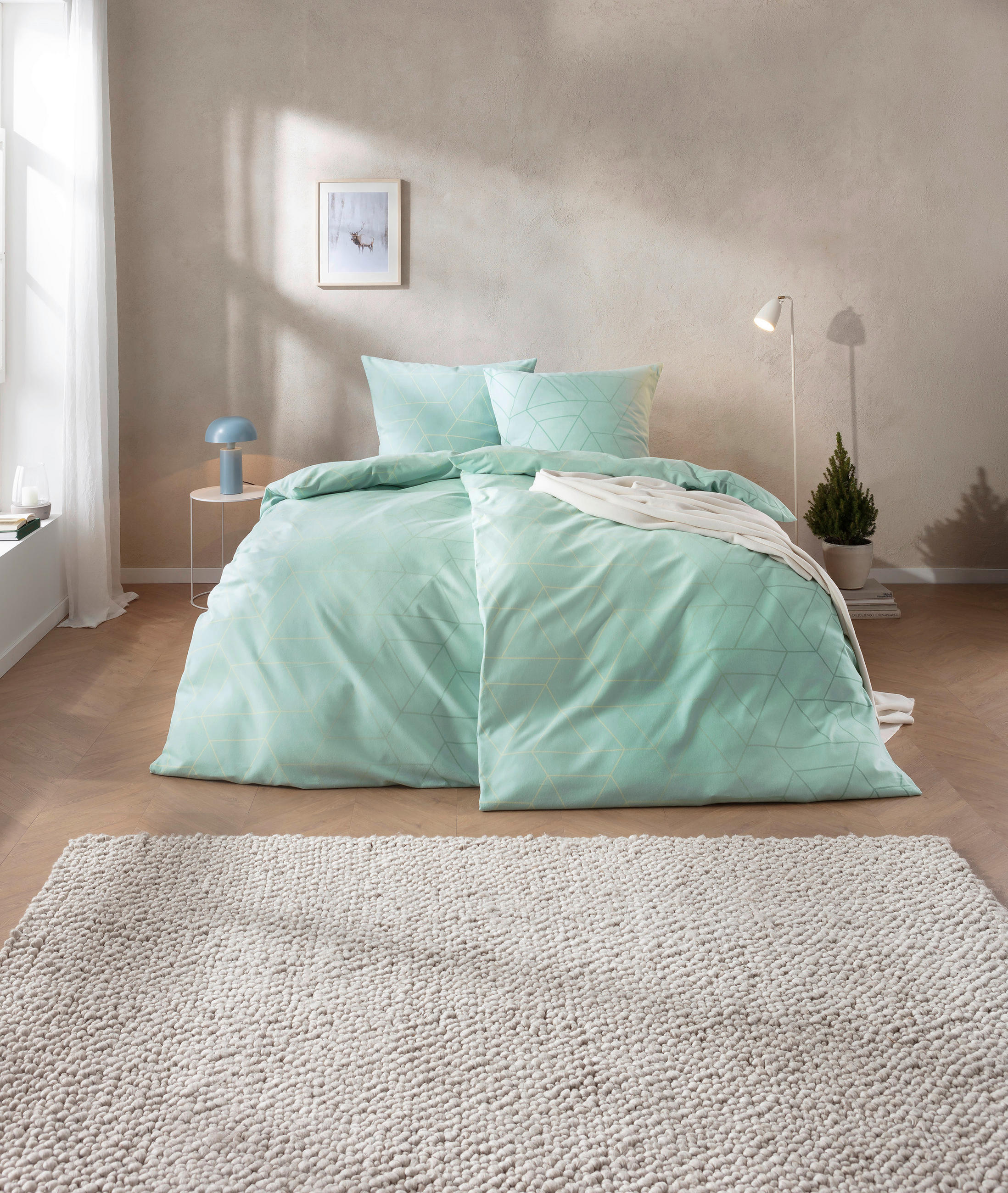 BETTWÄSCHE Atelier Flanell 155/220 cm  - Minttürkis, Design, Textil (155/220cm) - Estella