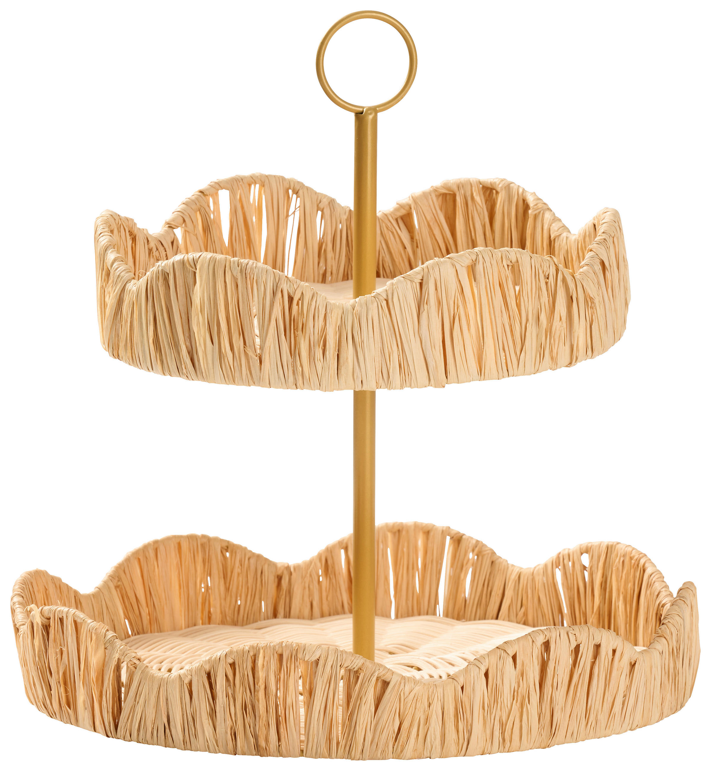Platou Etajat Prăjituri cu 2 etaje - auriu/culoare natur, Lifestyle, lemn/metal (29,5/30cm) - Ambia Home